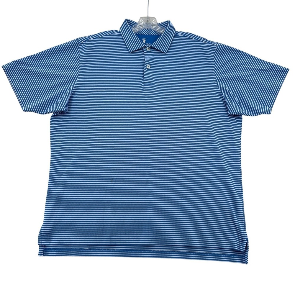 F&G Tech Golf Polo Shirt Blue Striped Performance Athletic Lightweight Men Large